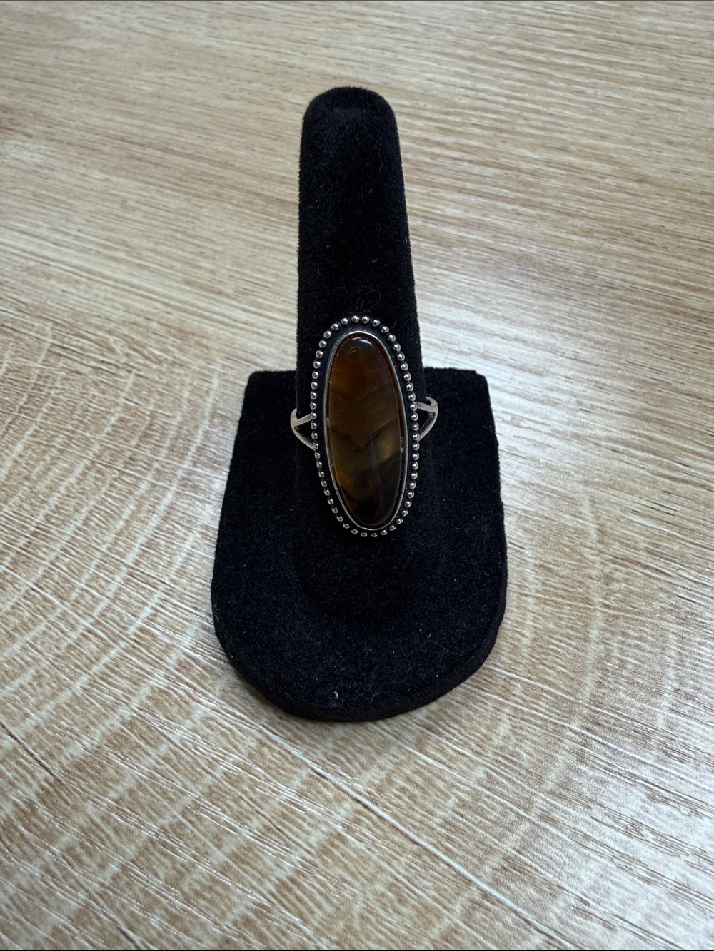 Sterling Silver Brown Tiger Eye Oval Statement Ring